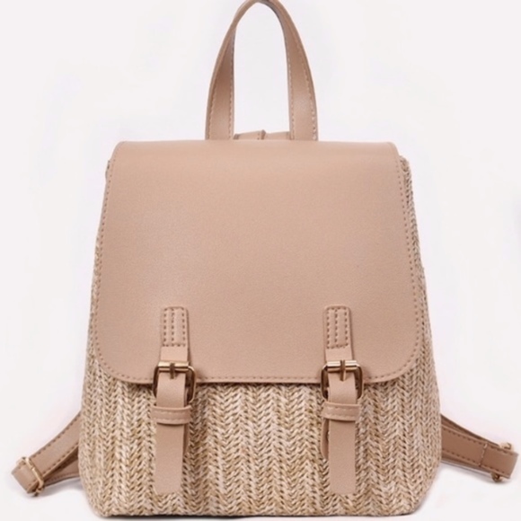 Khaki buckle straw Mini Back pack main image 5